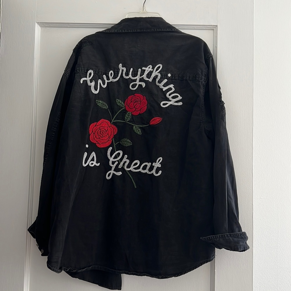 Black denim button up